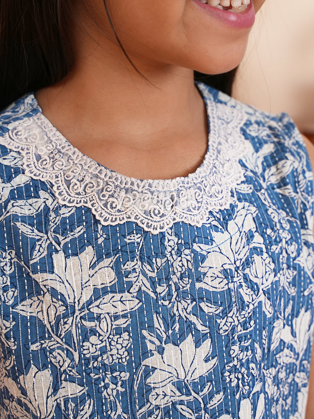 Floral printed blue kurta set