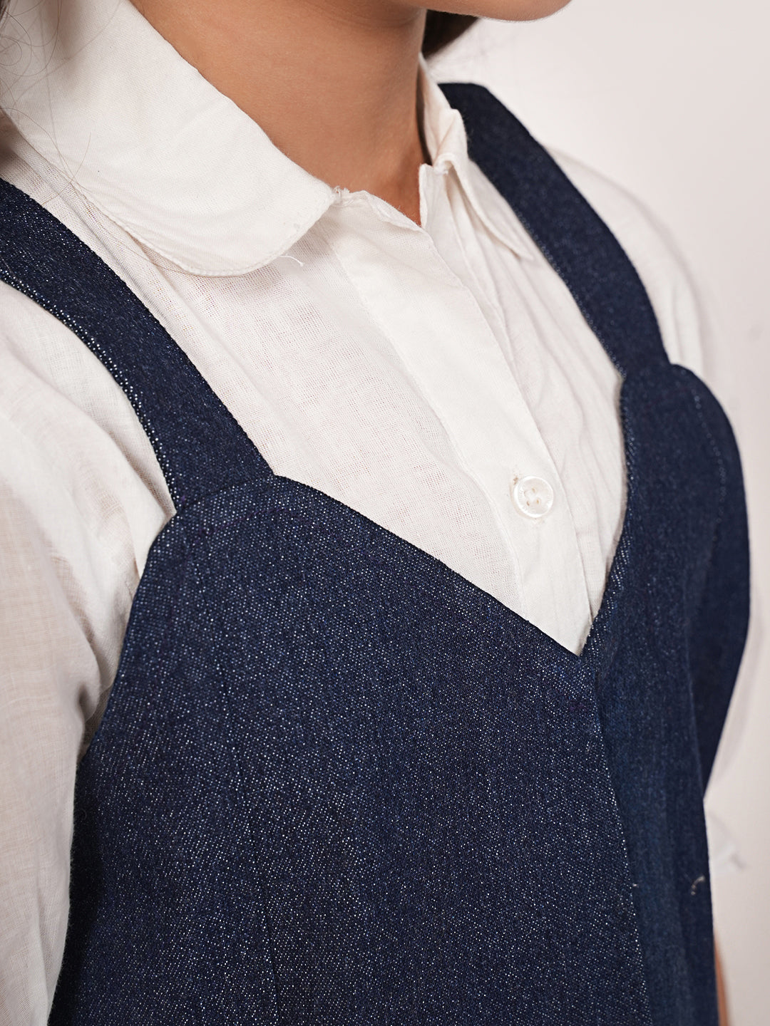 White cotton dress with denim jacket