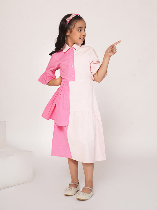 Pink colour blocked dress