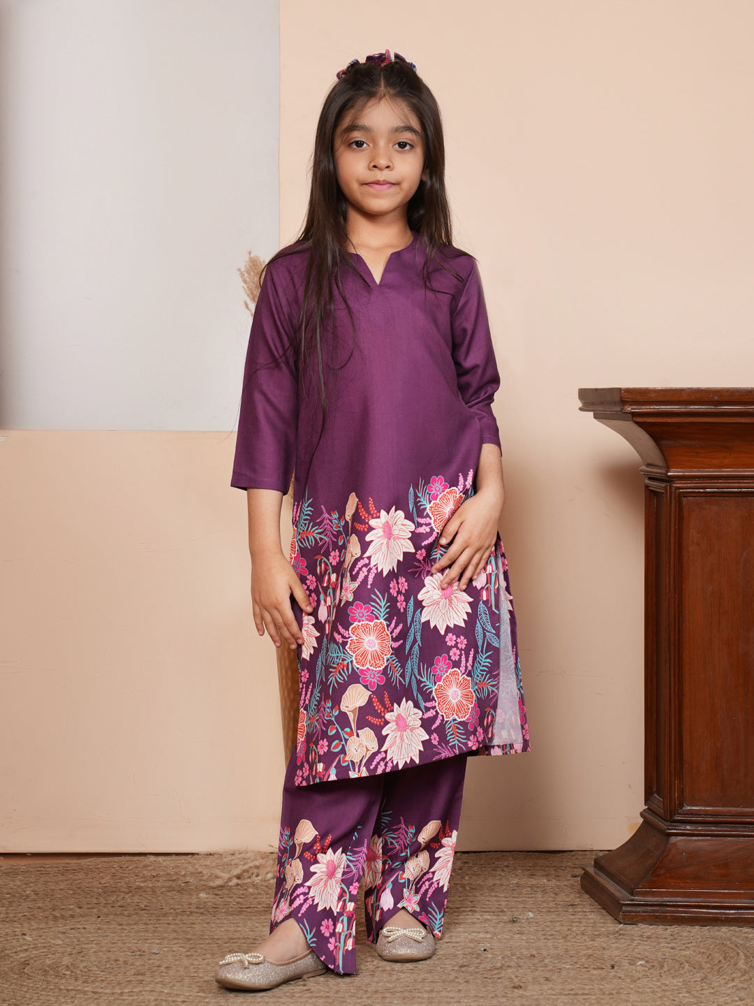 Floral printed purple kurta set