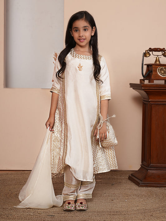 Embroiderd beige kurta set with dupatta