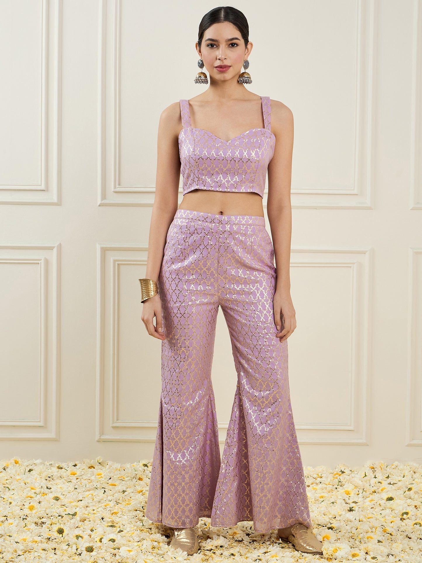 Woven Design Scoop Neck Sleeveless Brocade Co-Ord Set