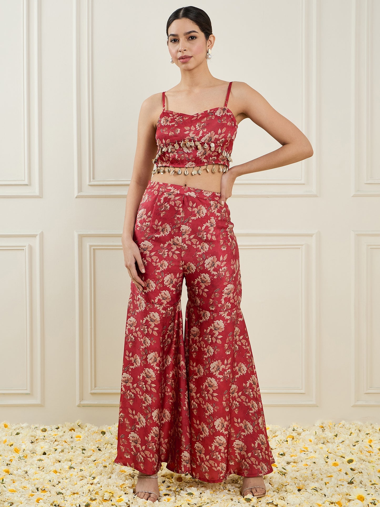 Printed Top & Palazzo With Shrug Co-Ords