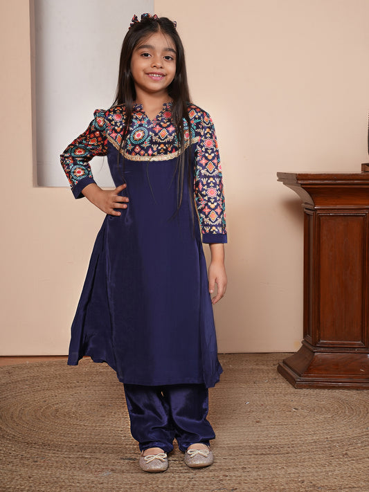 Mosaic print blue kurta set