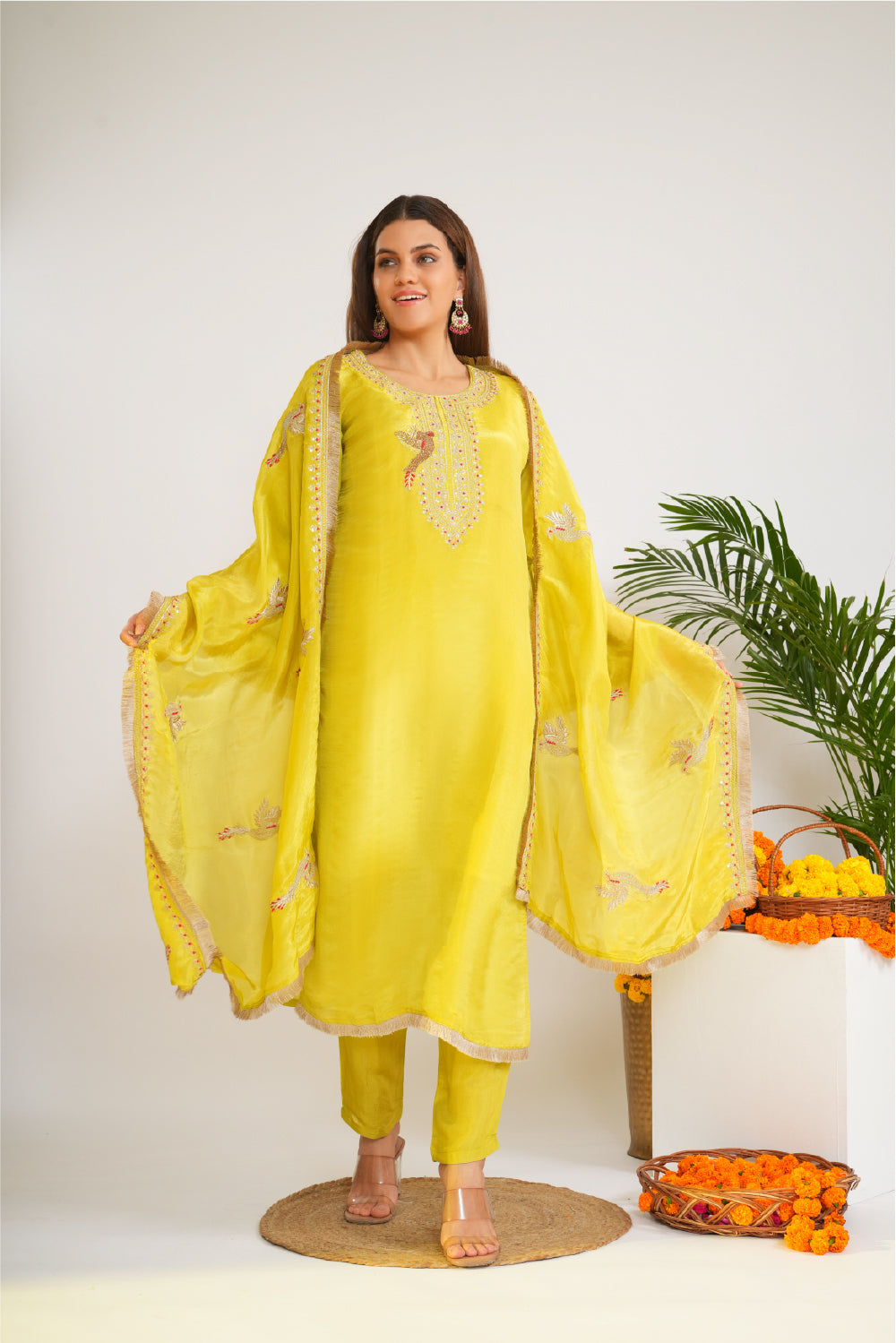 Women Ethnic Motifs Embroidered Kurta With Trousers & Dupatta Kurta Sets