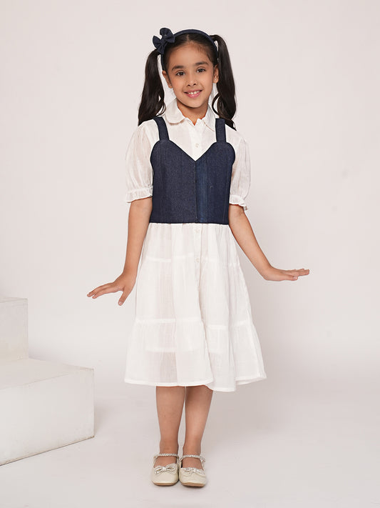 White cotton dress with denim jacket