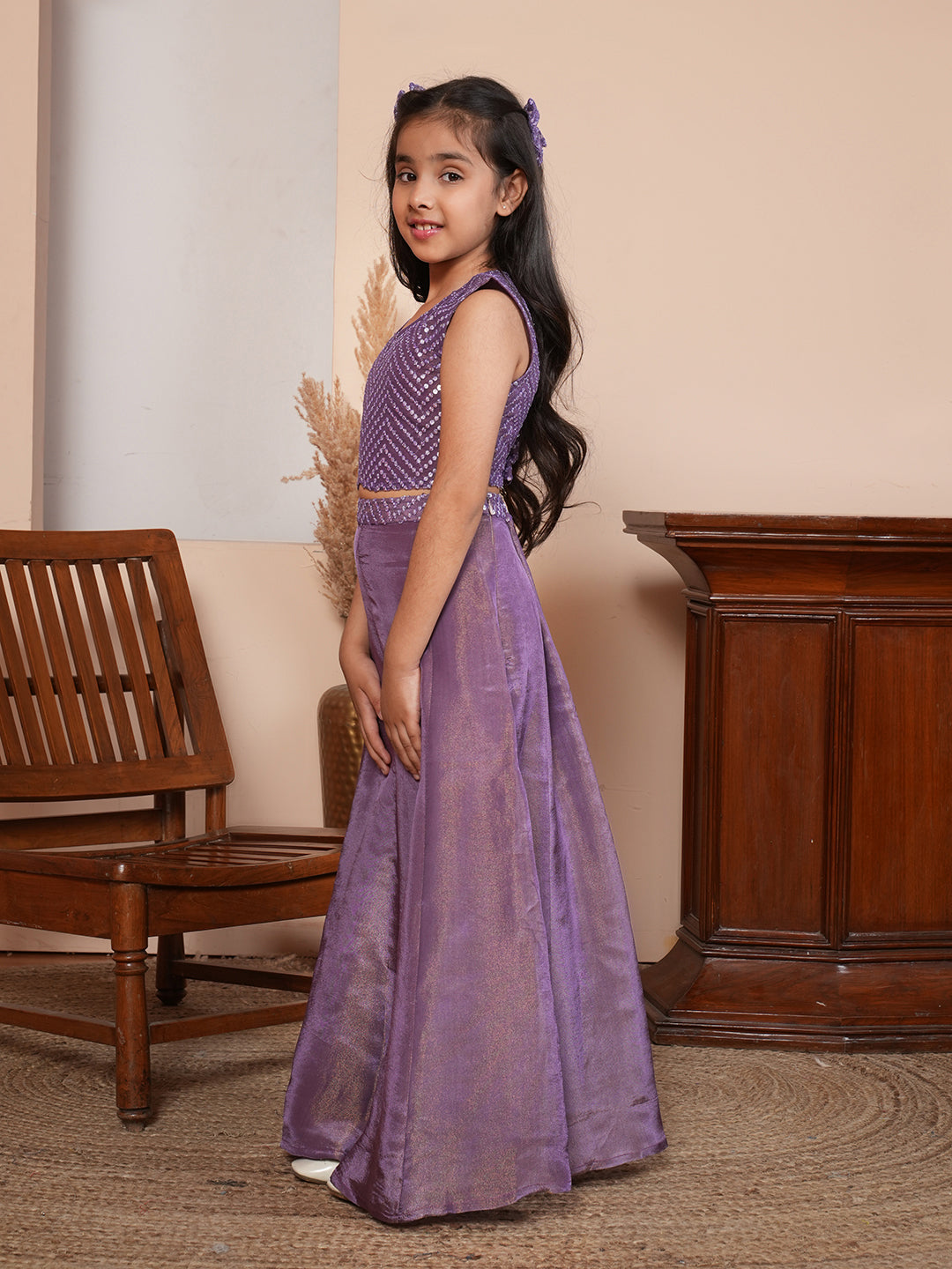 Sequins work purple lehenga choli with dupatta