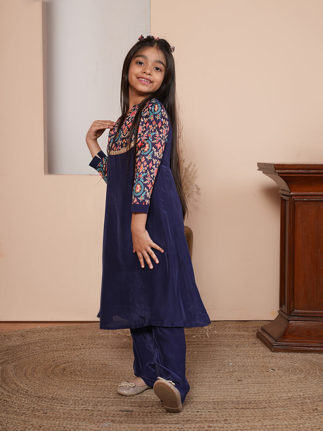 Mosaic print blue kurta set