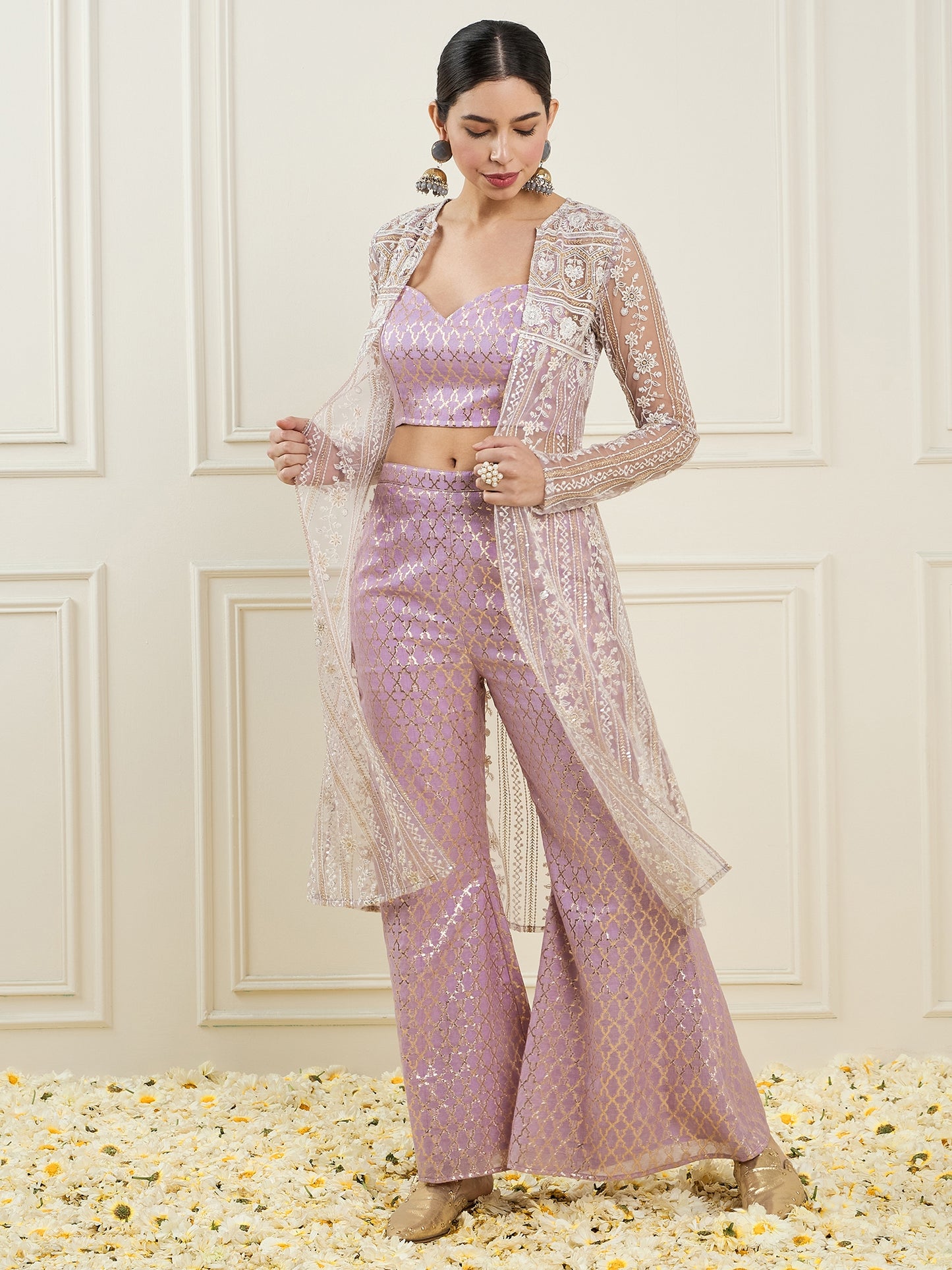 Woven Design Scoop Neck Sleeveless Brocade Co-Ord Set