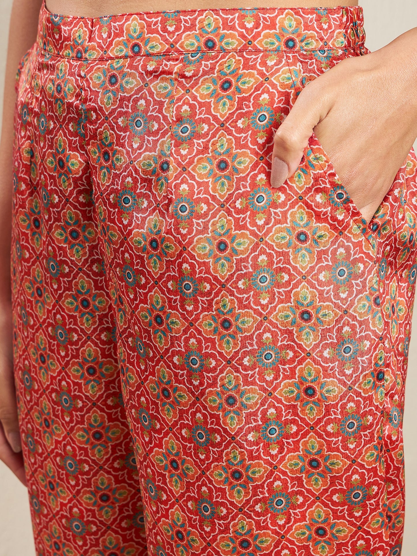 Printed Empire Silk Crepe Kurta & Trousers