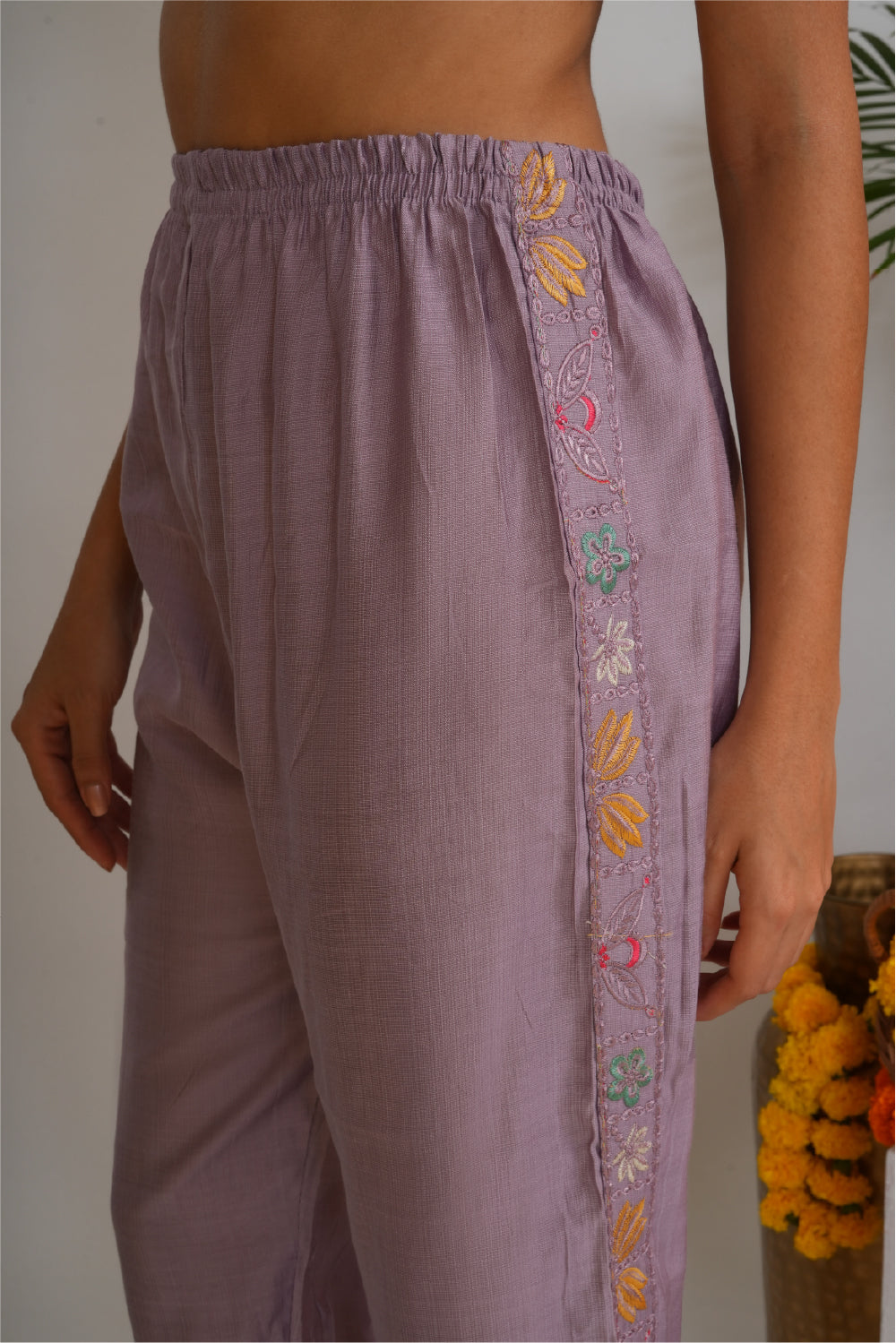 Embroidered Round Neck Tunic With Trousers