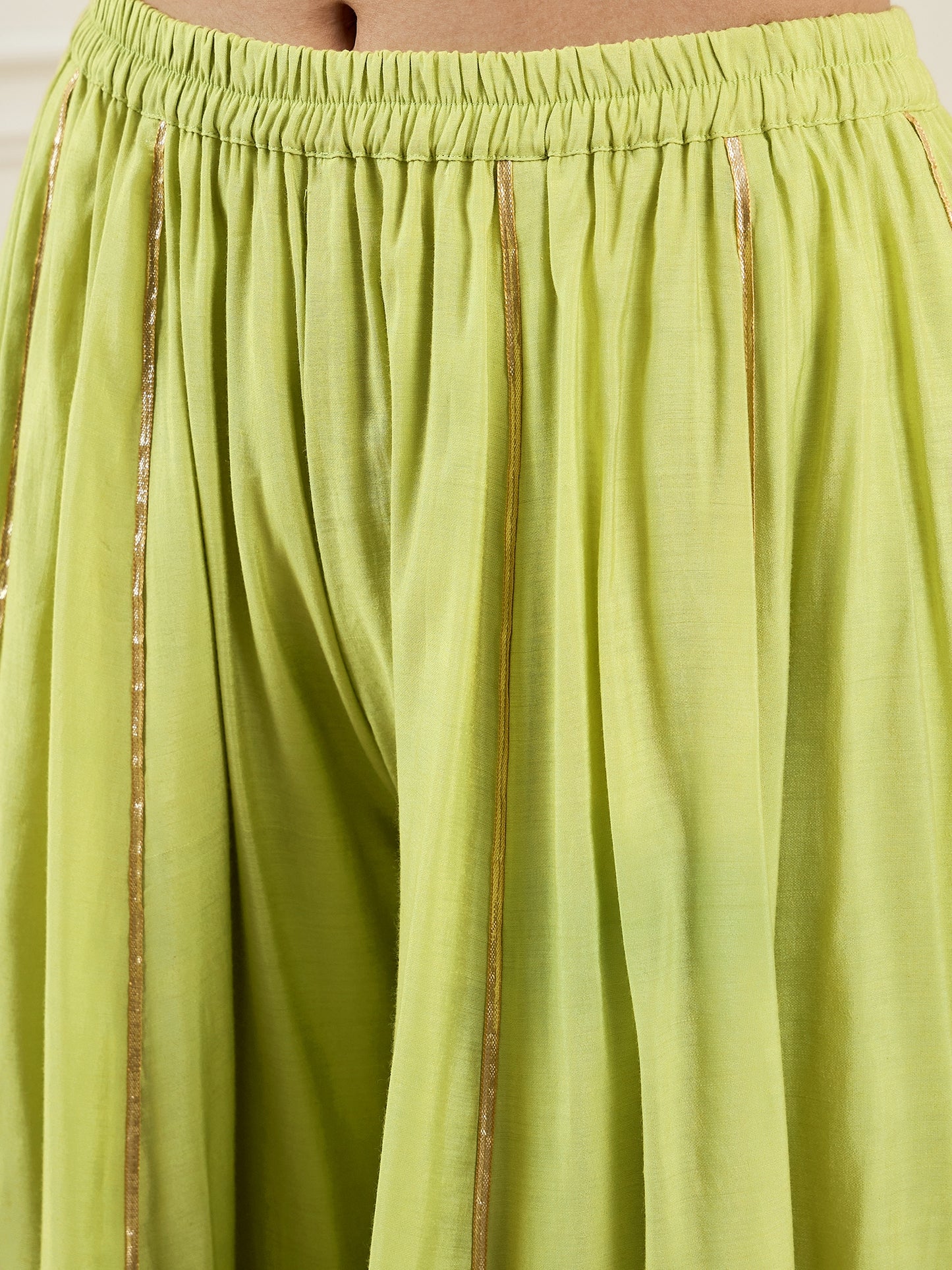 Empire V-Neck Chanderi Silk A-Line Kurta with Palazzo & Dupatta