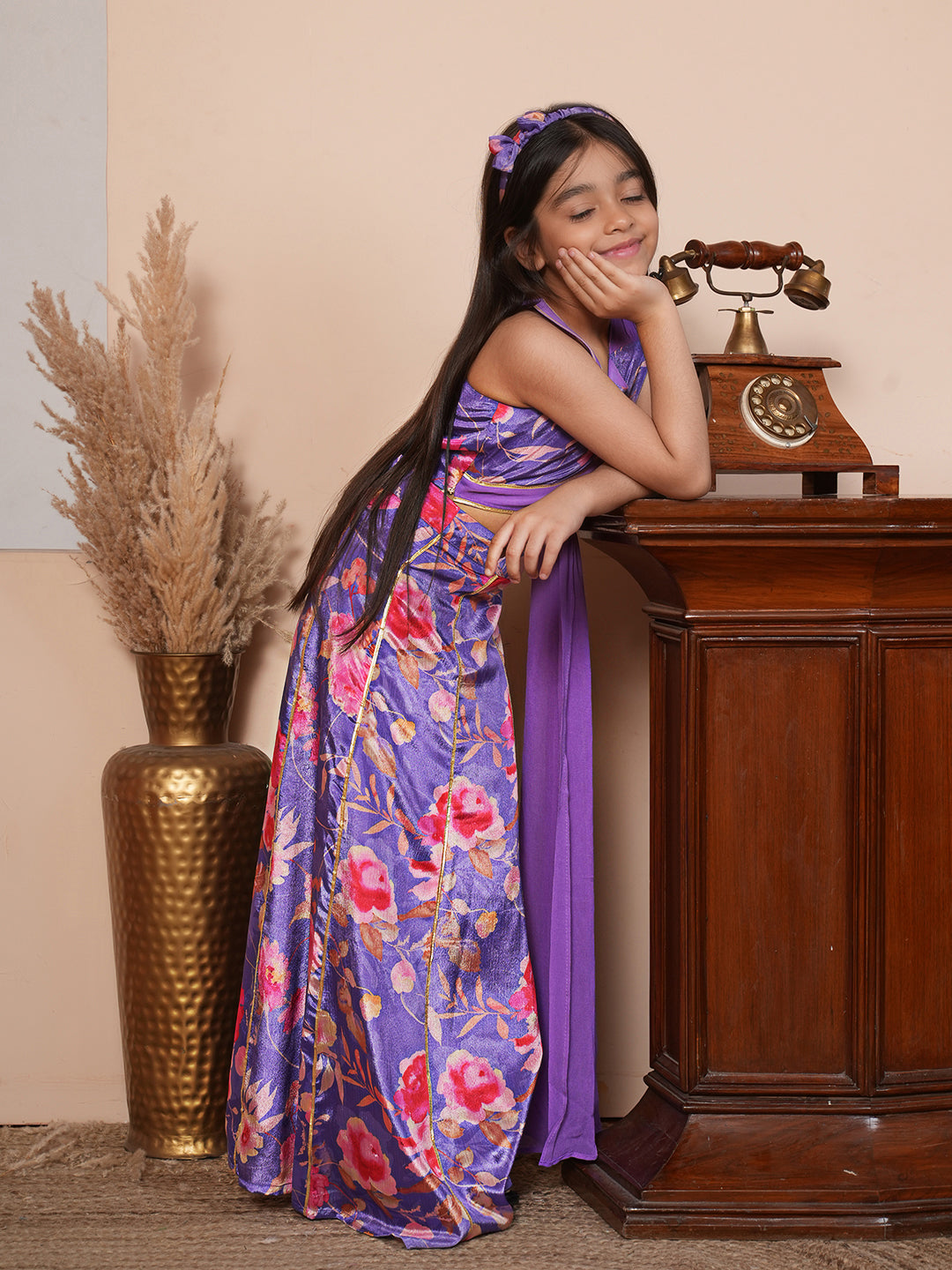 Floral printed purple lehenga choli