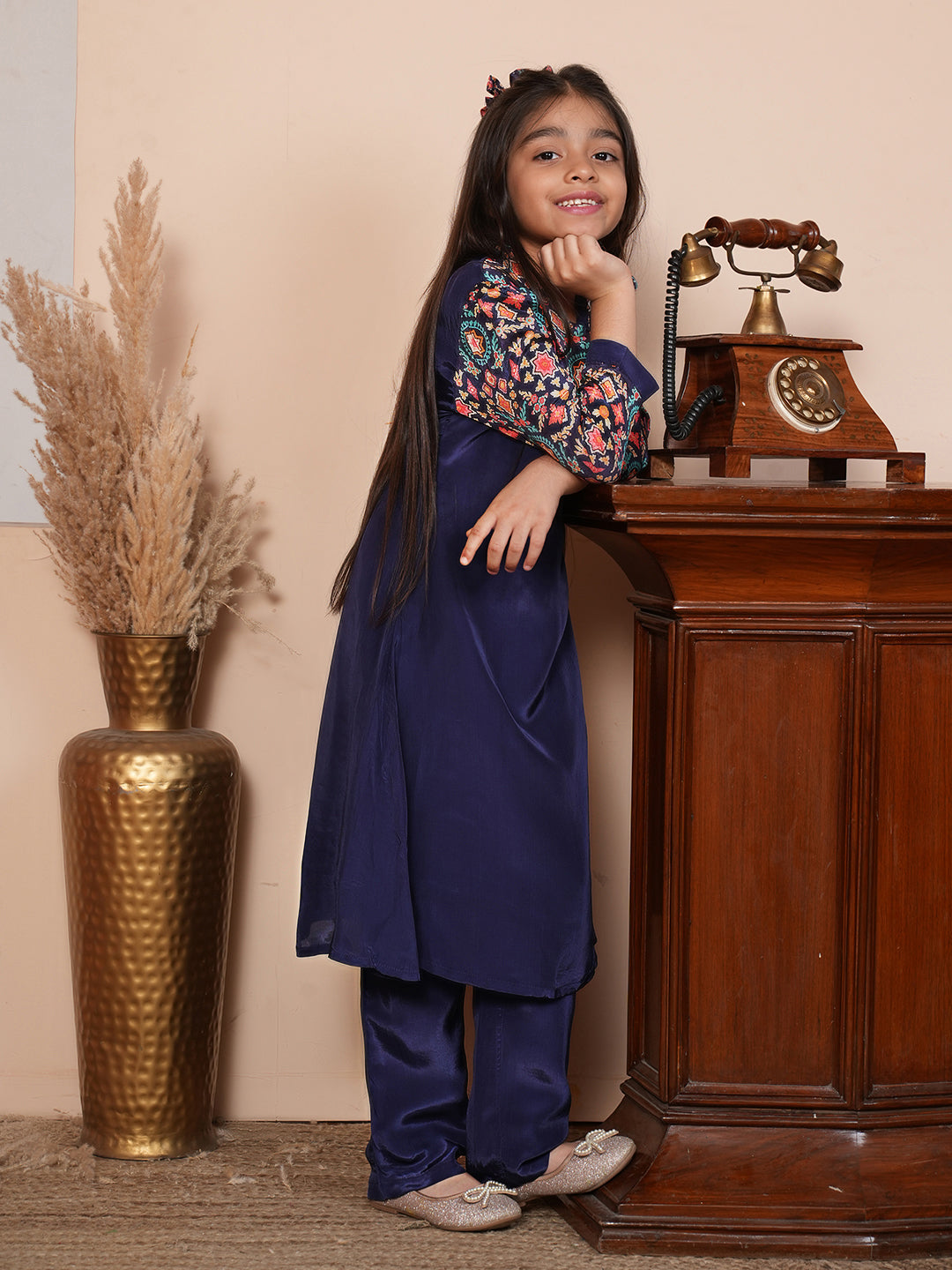 Mosaic print blue kurta set