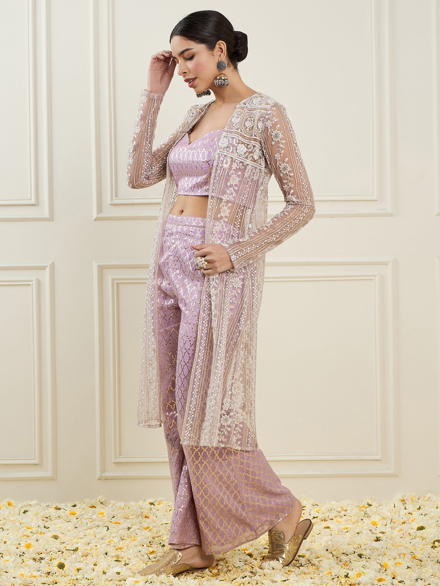 Woven Design Scoop Neck Sleeveless Brocade Co-Ord Set