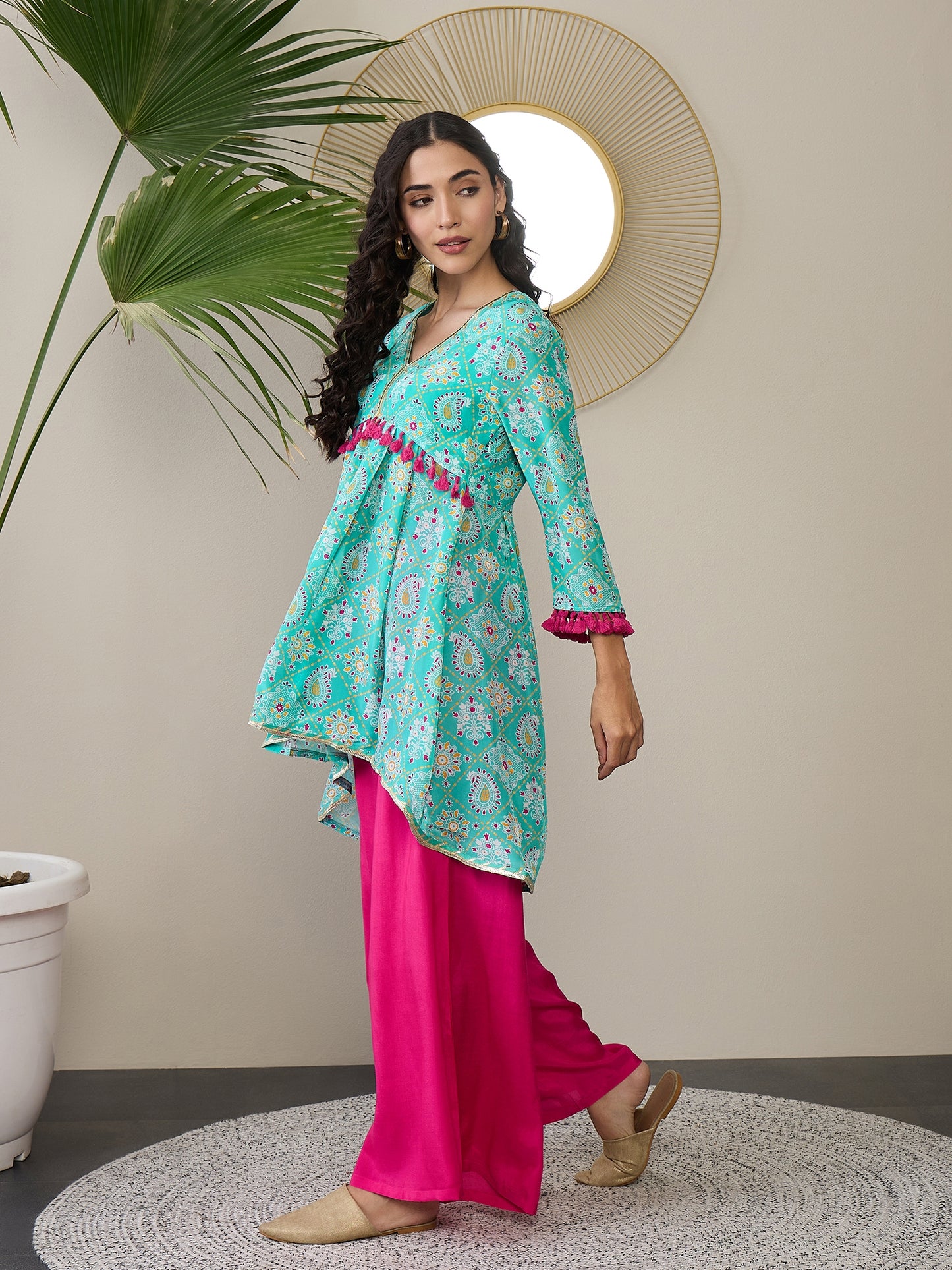 Women Regular Gotta Patti Silk Crepe Top with Palazzos