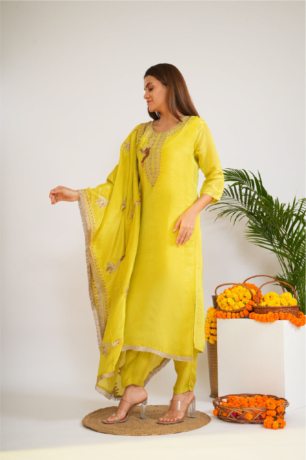 Women Ethnic Motifs Embroidered Kurta With Trousers & Dupatta Kurta Sets