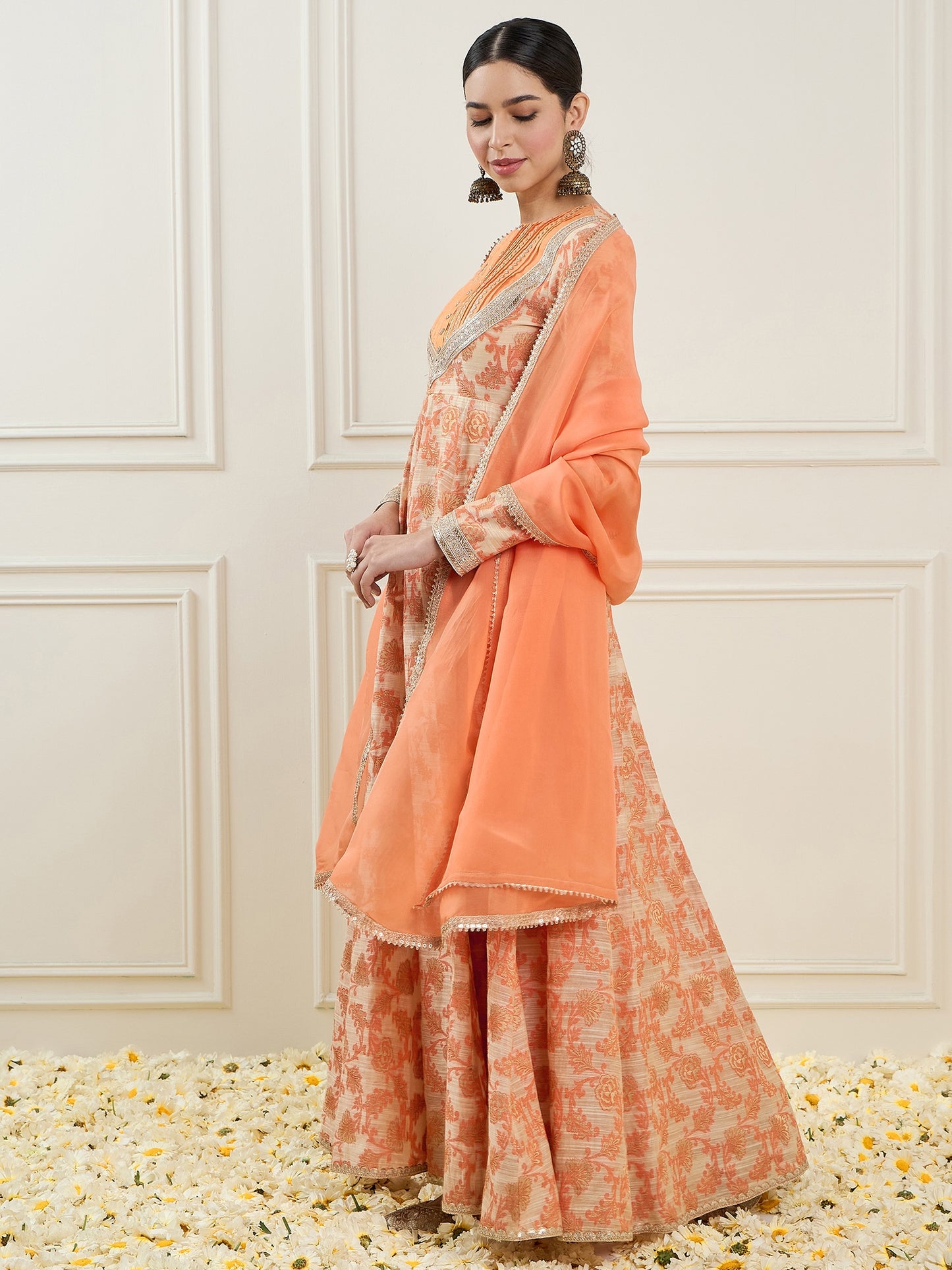 Floral Gotta Patti Regular Anarkali Chanderi Silk Kurta With Churidar & Dupatta