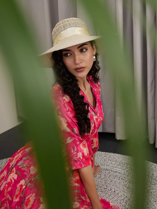 Floral Crepe A-Line Midi Dress