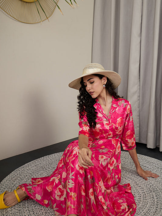 Floral Crepe A-Line Midi Dress