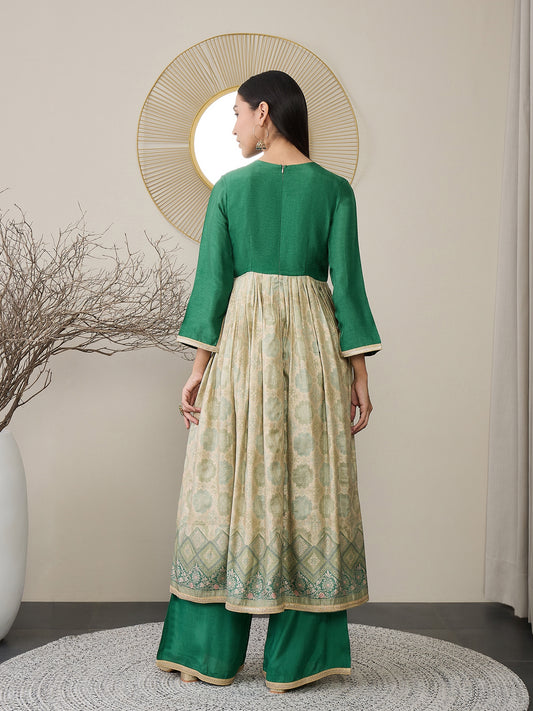 Ethnic Motifs Printed Square Neck Gotta Patti Tissue Anarkali Kurta With Palazzos
