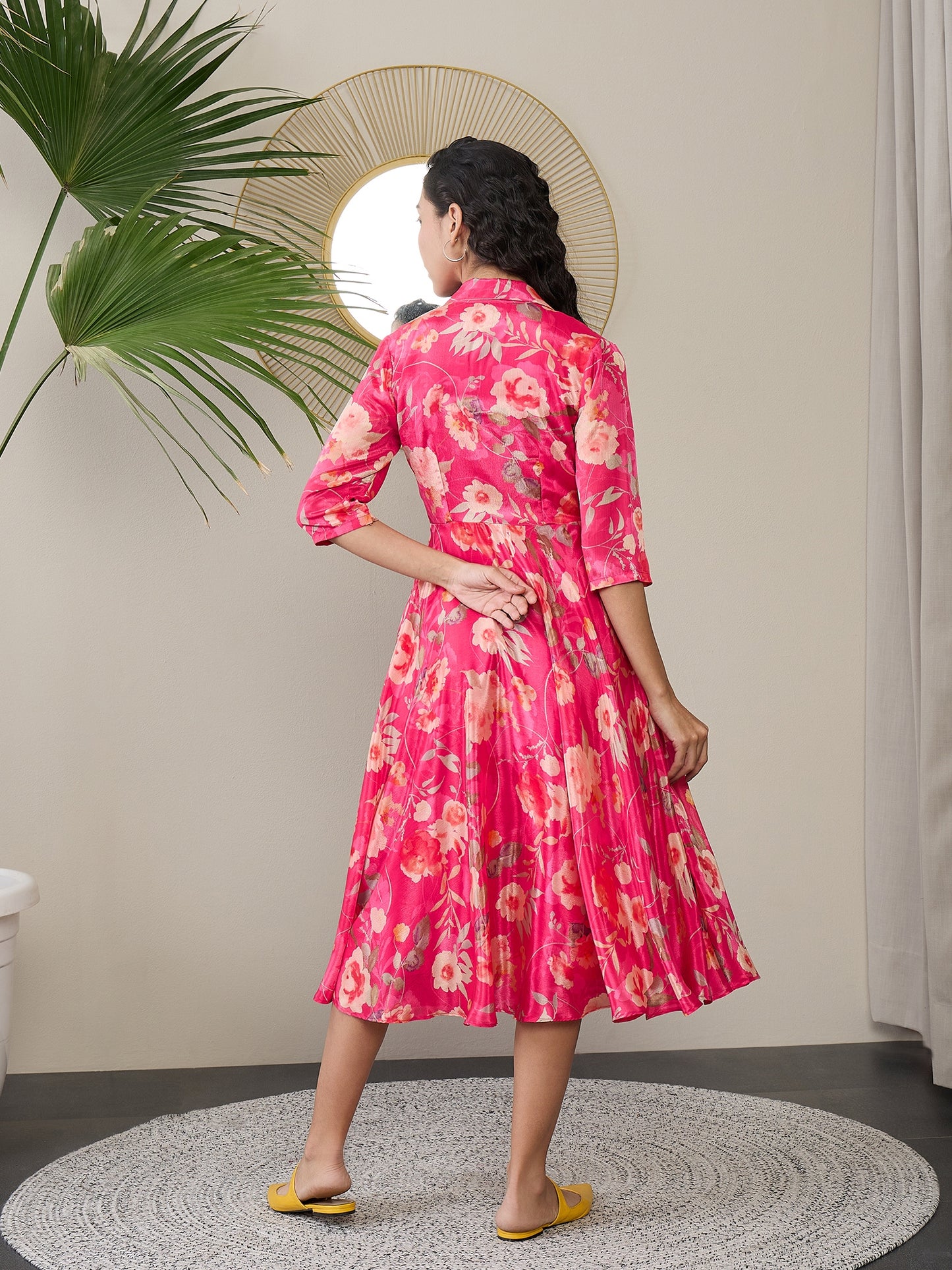Floral Crepe A-Line Midi Dress