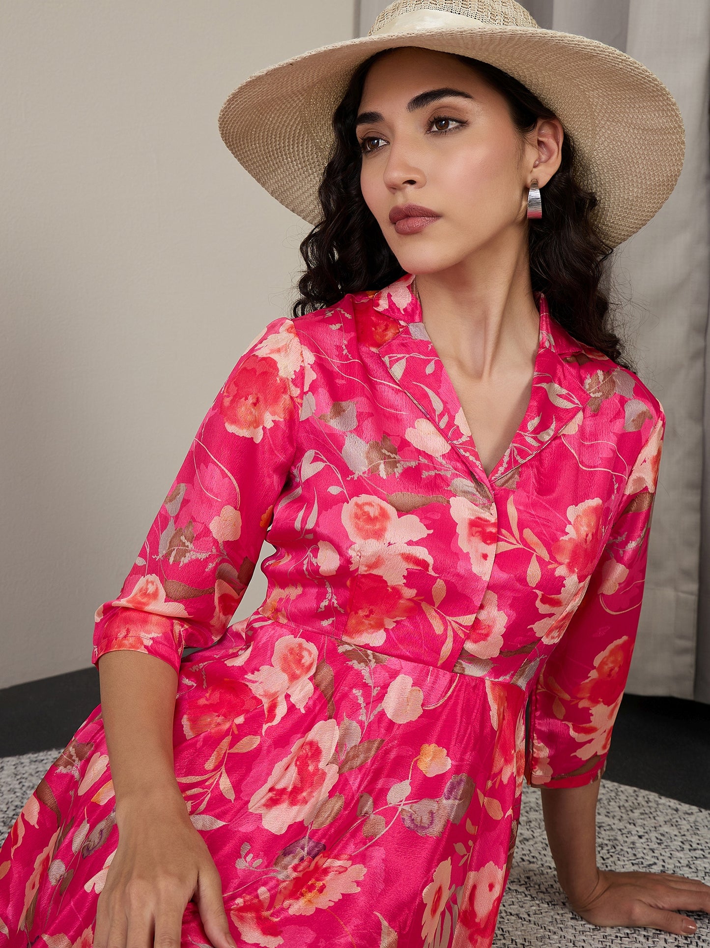 Floral Crepe A-Line Midi Dress