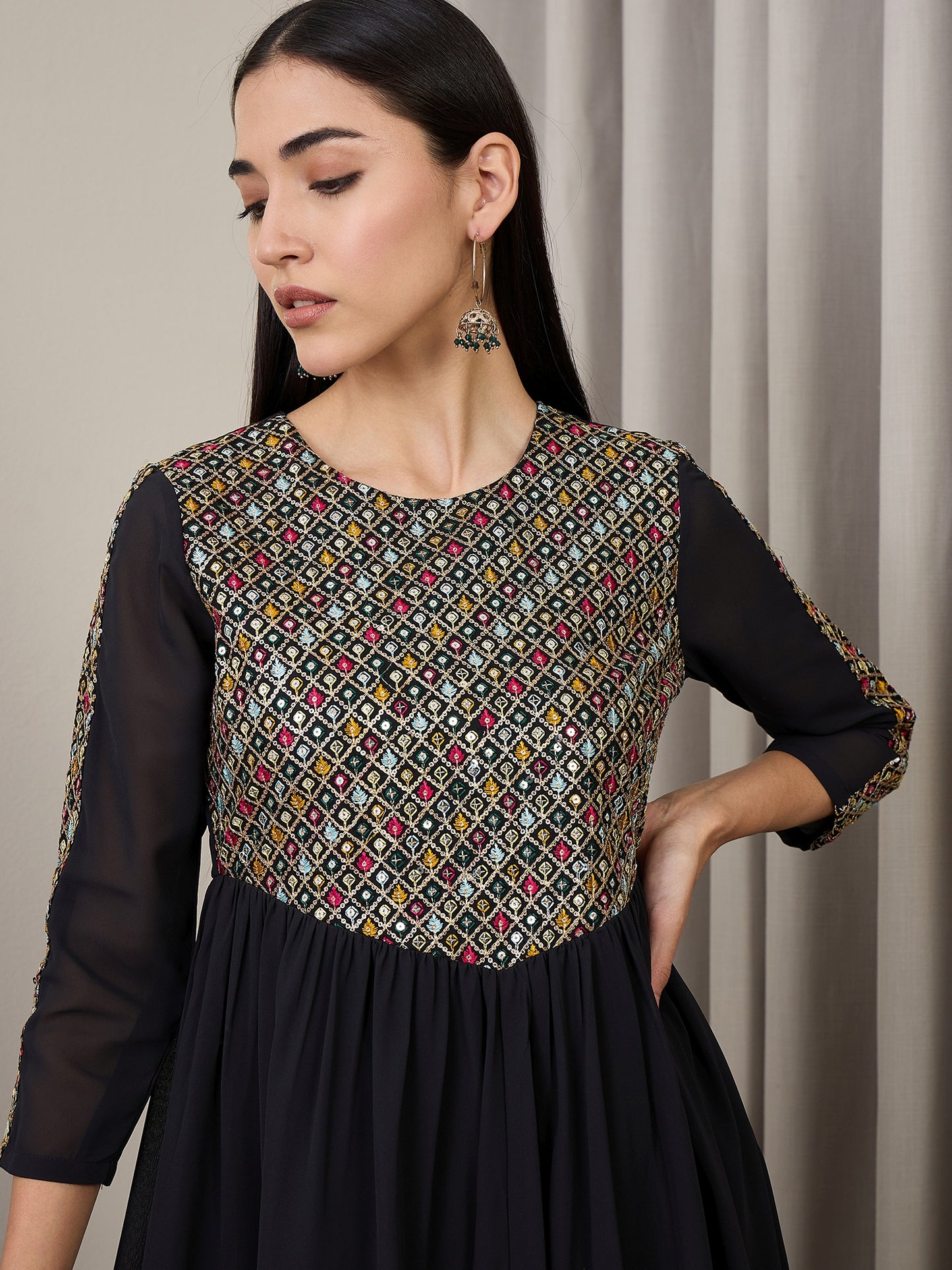 Women Embroidered Empire Kurta with Trousers