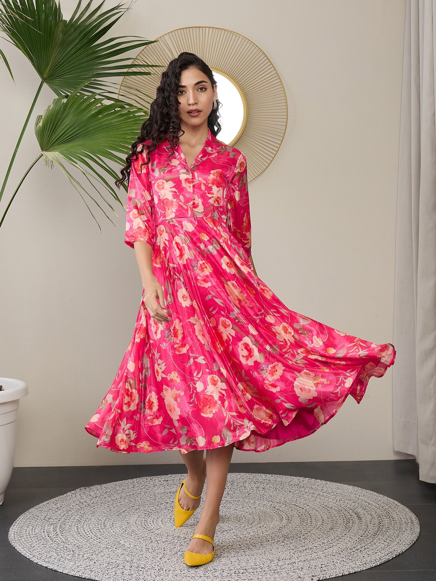 Floral Crepe A-Line Midi Dress