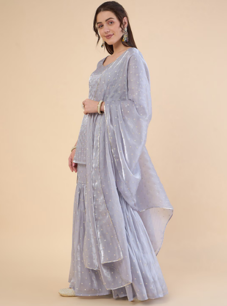 Embroidered Regular Sequinned Kurta with Sharara & With Dupatta