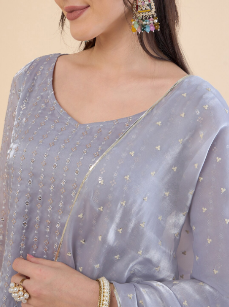 Embroidered Regular Sequinned Kurta with Sharara & With Dupatta