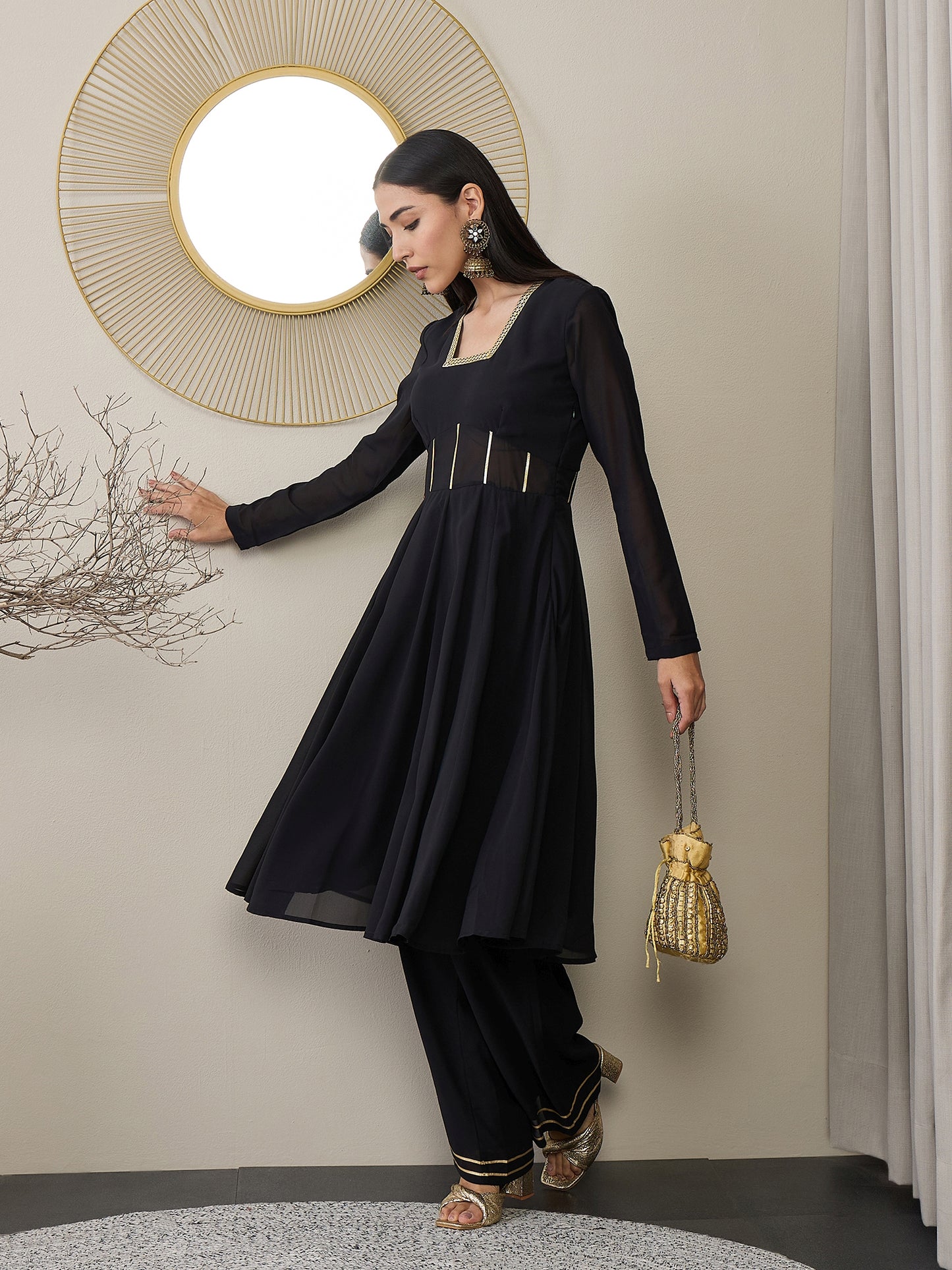 Women Panelled Gotta Patti Kurta with Palazzos