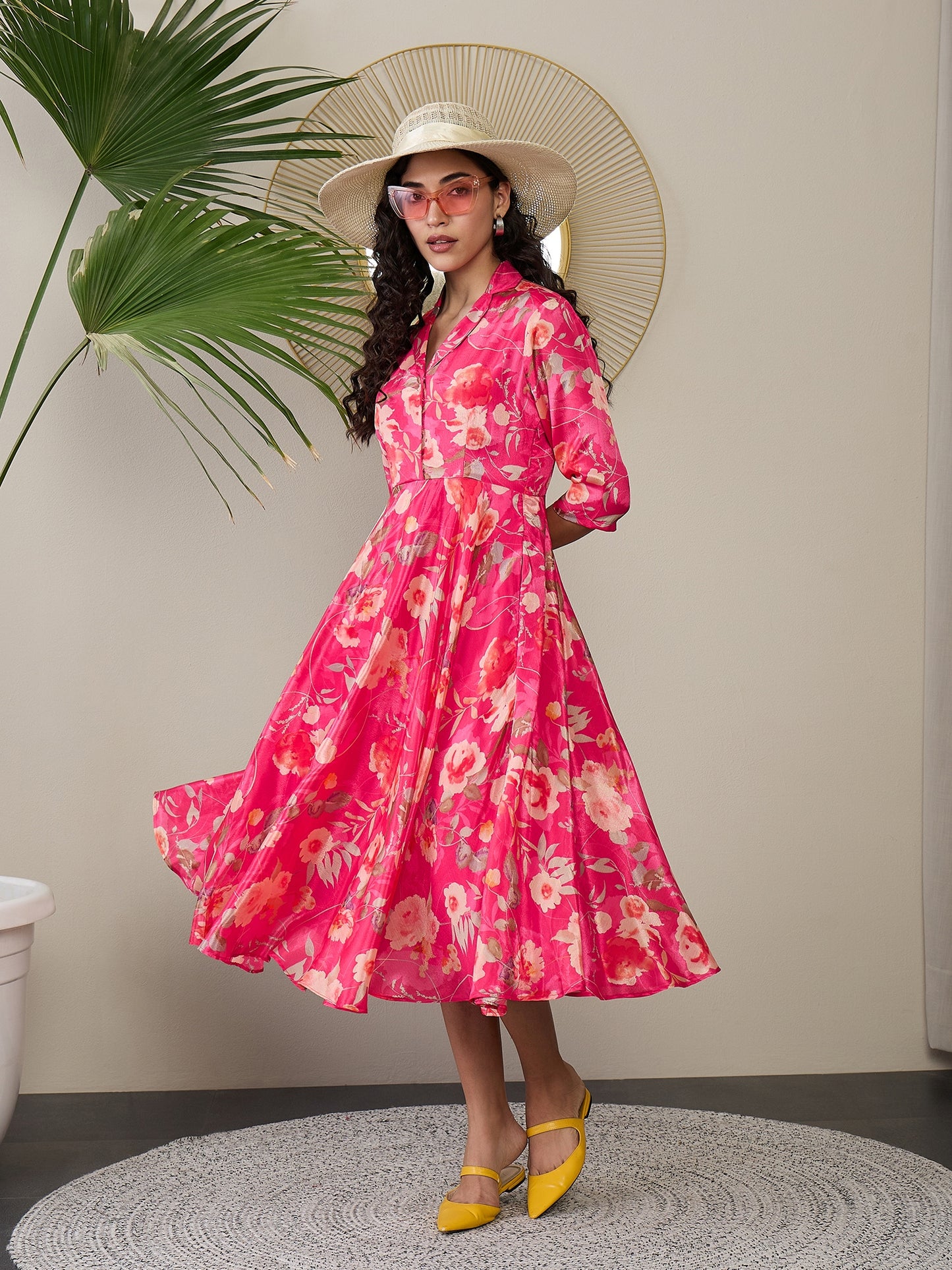 Floral Crepe A-Line Midi Dress