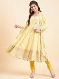 Leheriya Embroidered Empire Beads and Stones Silk Crepe Kurta Churidar & Dupatta