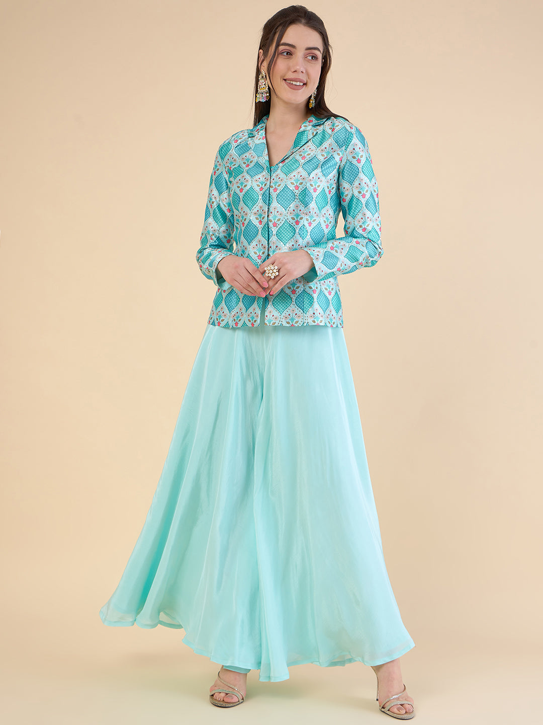 Printed Ethnic Jacket With Palazzos