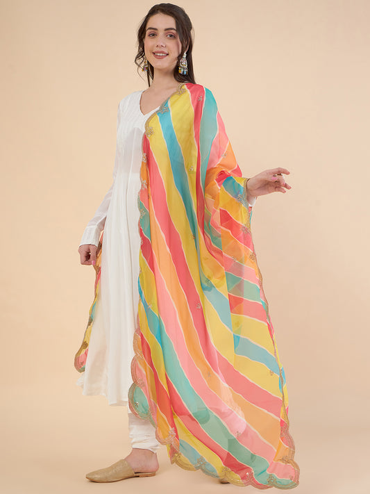 Yoke Design Thread Work V-Neck Anarkali Kurta With Churidar & Dupatta