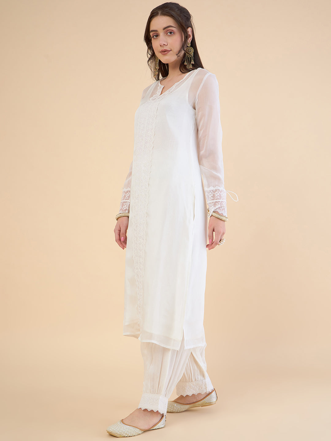 Floral Embroidered Regular Thread Work Kurta with Dhoti Pants