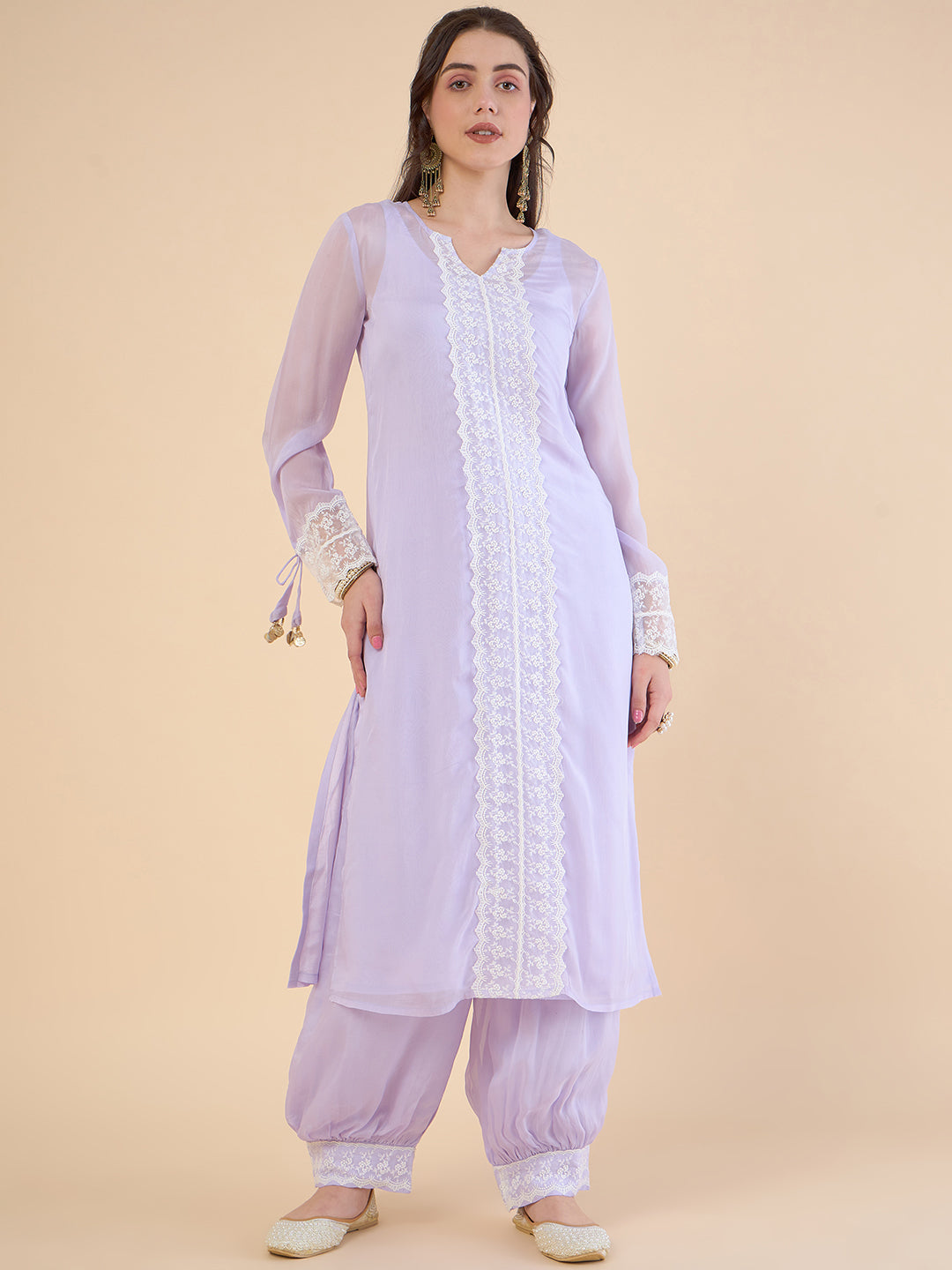 Floral Embroidered Organza Regular Kurta with Salwar