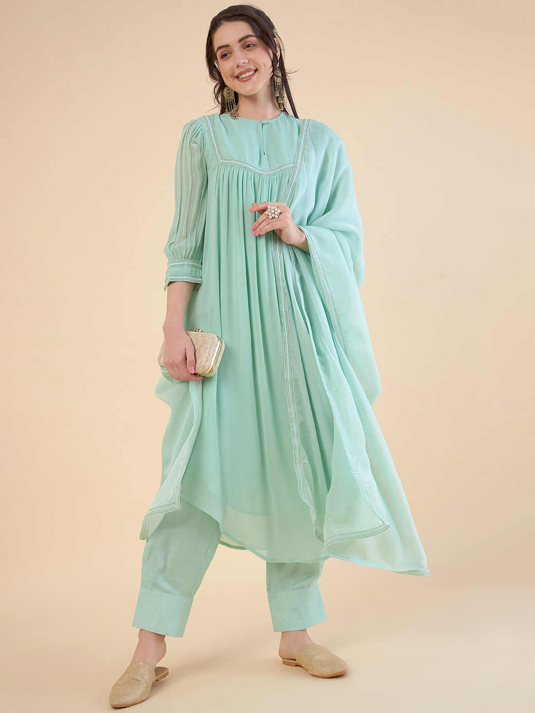 Empire Kurta with Dhoti Pants & With Dupatta