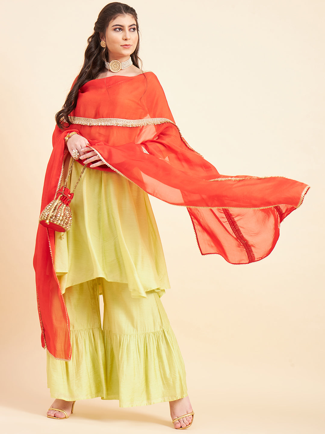 Empire Gotta Patti Chanderi Silk Kurta with Sharara & With Dupatta