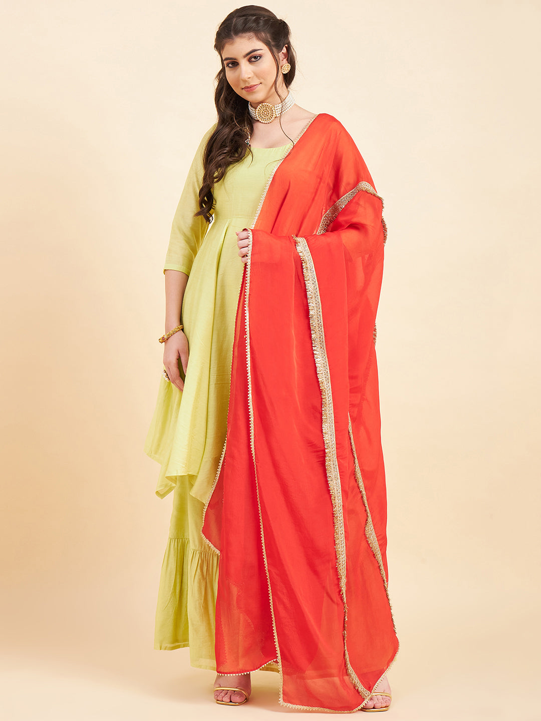 Empire Gotta Patti Chanderi Silk Kurta with Sharara & With Dupatta