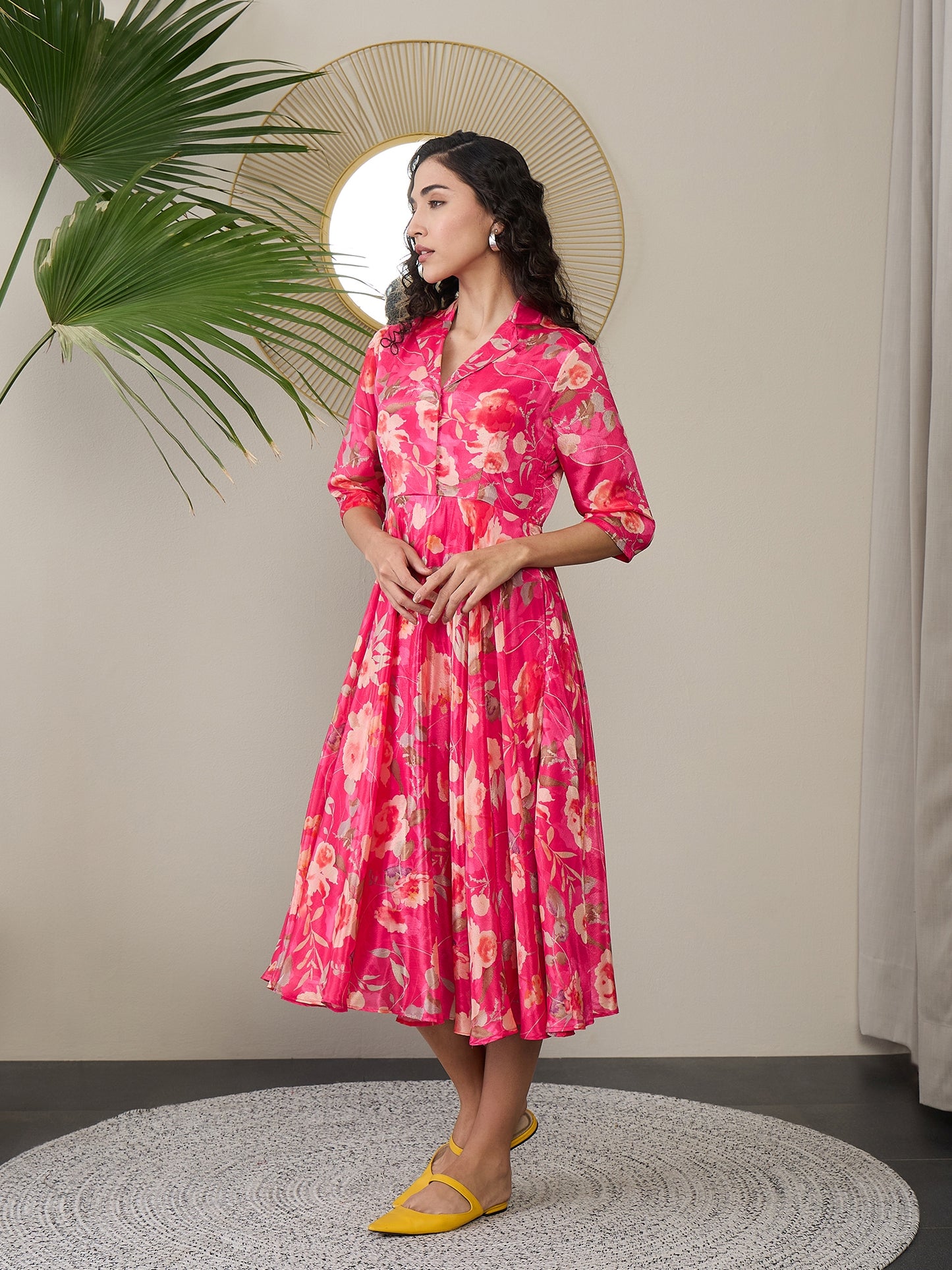 Floral Crepe A-Line Midi Dress