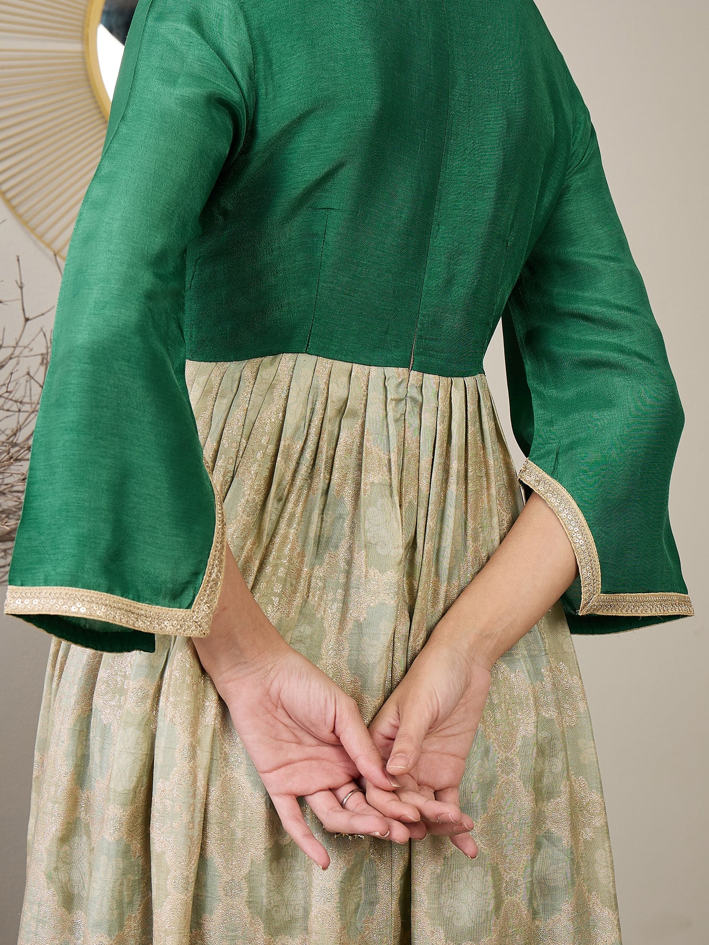 Ethnic Motifs Printed Square Neck Gotta Patti Tissue Anarkali Kurta With Palazzos
