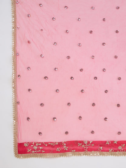 Floral Embroidered Gathered Tiered Georgette Maxi Ethnic Dress With Dupatta