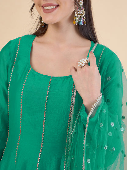 Women Panelled Gotta Patti Chanderi Silk Kurta with Palazzos & With Dupatta