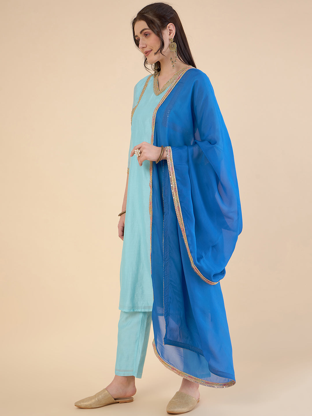 Women Regular Gotta Patti Kurti with Trousers & With Dupatta