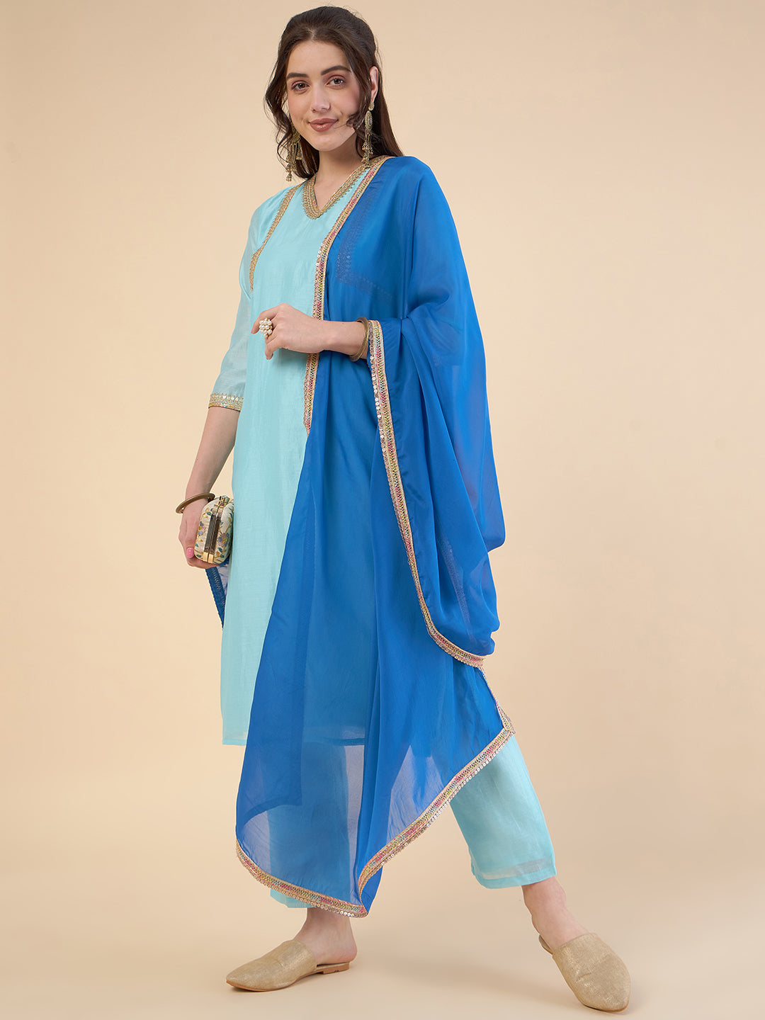 Women Regular Gotta Patti Kurti with Trousers & With Dupatta