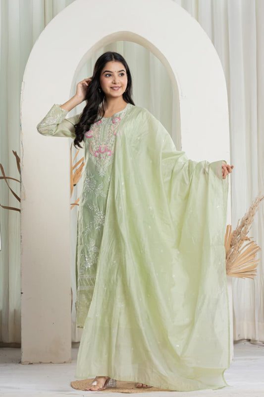 Women Floral Embroidered Kurta with Trousers & Dupatta