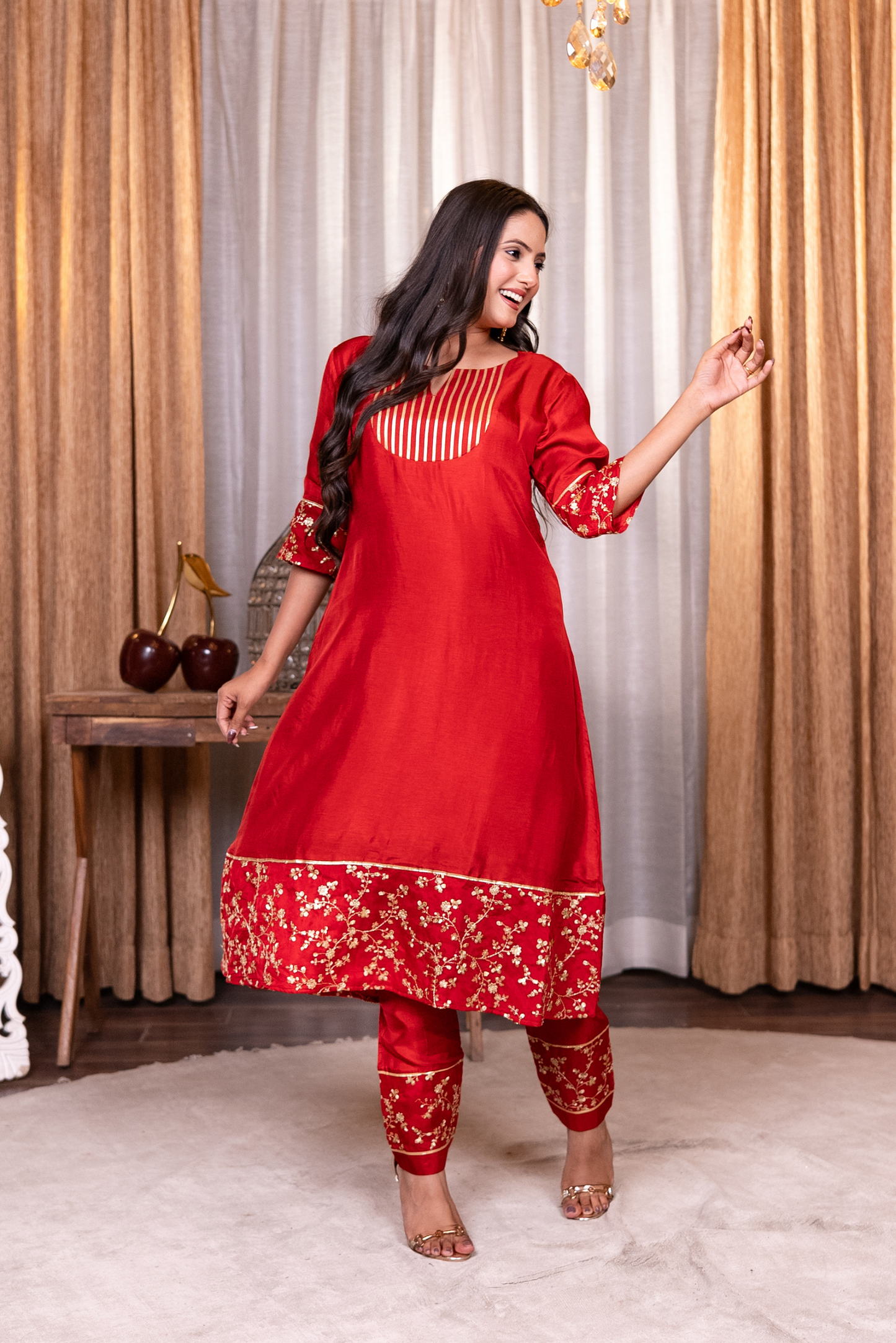 A line embroiderd kurta with pant and dupatta