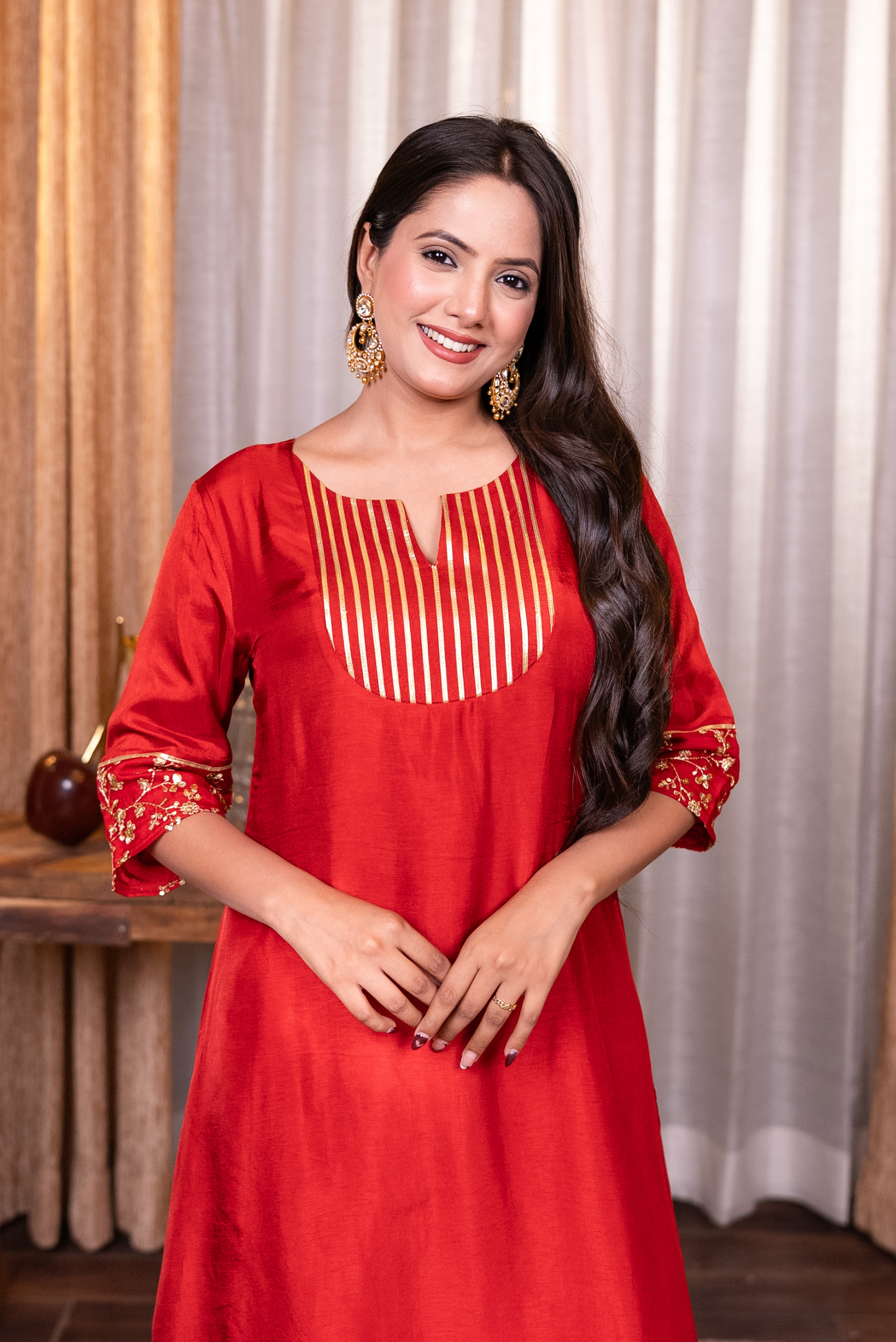 A line embroiderd kurta with pant and dupatta